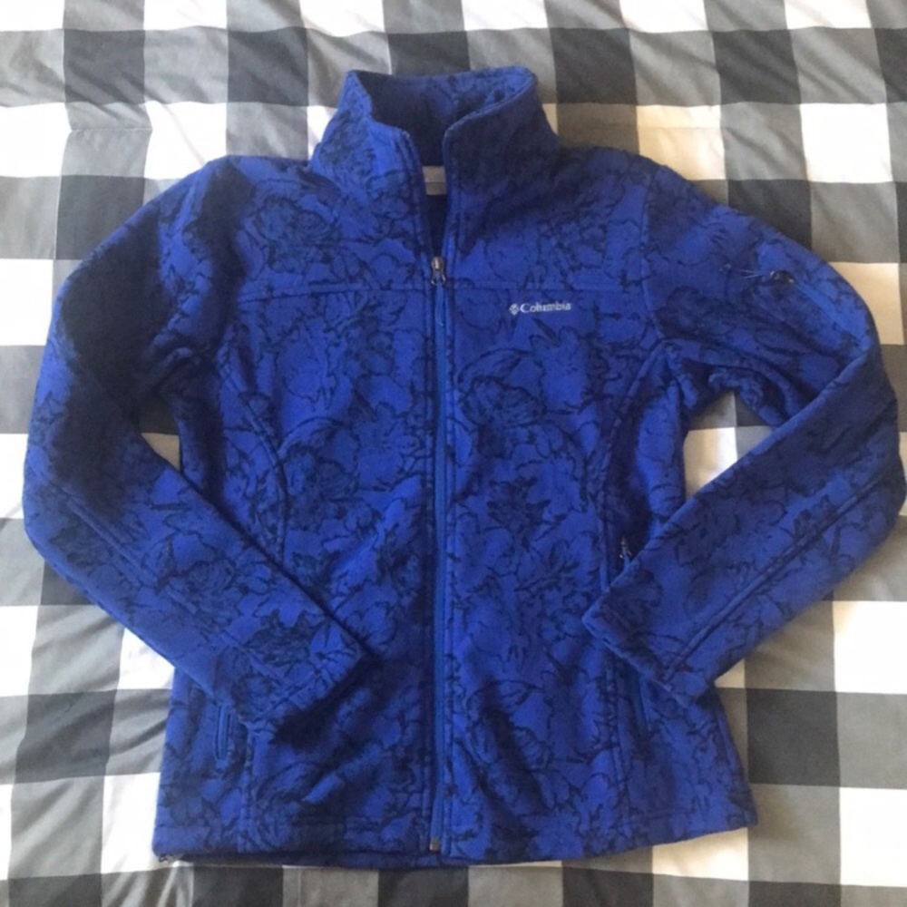 $70 Womens COLUMBIA Fast Trek Blue Black Floral Print Fleece Zip Up Jacket Sz M - Picture 8 of 16